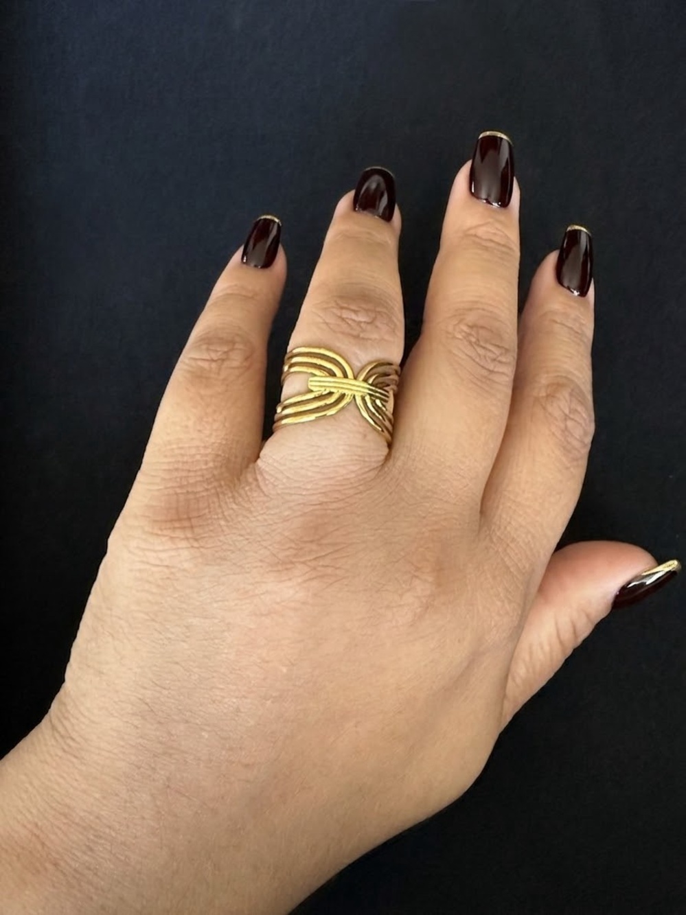 Vintage 18k gold plated stainless steel adjustable hammered texture ring